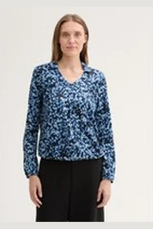 TOM TAILOR Damen Bluse mit TENCEL™ Modal, blau, Gemustert, Gr. L
