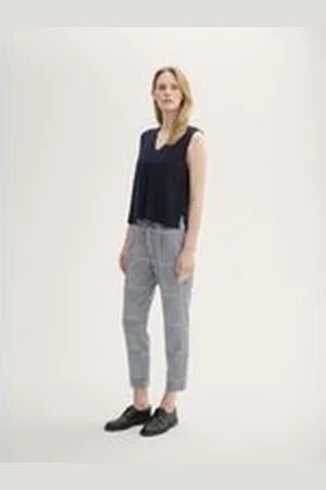 TOM TAILOR Damen Lockere Karohose mit LENZING™ ECOVERO™, blau, Kariert, Gr. 40/28, polyester