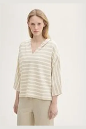 TOM TAILOR Damen Strickoberteil mit TENCEL™ Lyocell, braun, Gestreift, Gr. XXL
