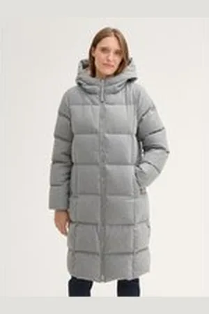 TOM TAILOR Damen Daunenmantel mit recycelter Wolle, grau, Meliert, Gr. L, polyester