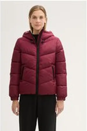 TOM TAILOR Damen Pufferjacke mit Kapuze, rot, Uni, Gr. XS, polyester
