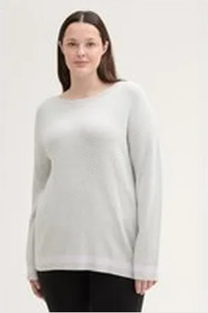 TOM TAILOR Damen Plus Size - Pullover mit Fischgrätenmuster, grau, Fischgrät, Gr. 46, viskose