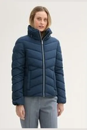 TOM TAILOR Damen Wasserabweisende Pufferjacke, blau, Uni, Gr. XL, polyester