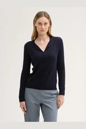TOM TAILOR Damen Weicher Strick Pullover mit Wollanteil, blau, Uni, Gr. M, baumwolle