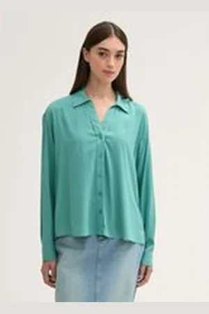 TOM TAILOR Damen Hemdbluse mit LENZING™ ECOVERO™, grün, Uni, Gr. XL, viskose_lenzing_ecovero