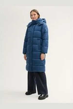 TOM TAILOR Damen Puffermantel mit abnehmbarer Kapuze, blau, Uni, Gr. S, polyester