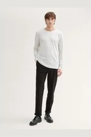TOM TAILOR Herren Regular Tapered Tech Chino, schwarz, Uni, Gr. L, polyester