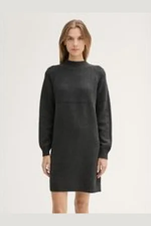 TOM TAILOR Damen Strickkleid mit Stehkragen, grau, Meliert, Gr. XXL, baumwolle