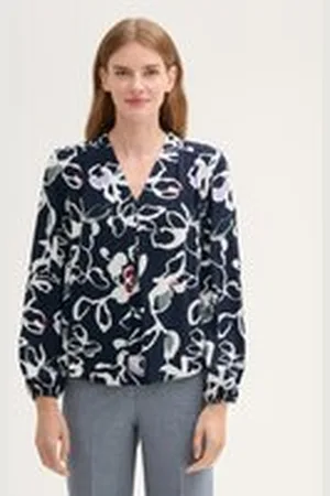 TOM TAILOR Damen Gemusterte Bluse mit LENZING™ ECOVERO™, blau, Geblümt, Gr. 38, viskose_lenzing_ecovero