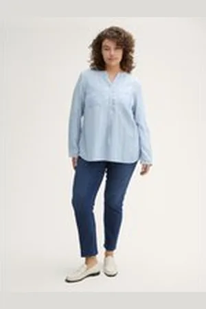 TOM TAILOR Damen Plus Size - Slim Jeans mit Glitzer-Effekt, blau, Uni, Gr. 46, baumwolle