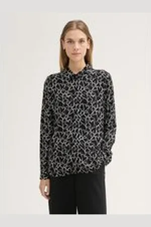TOM TAILOR Damen Bluse mit Allover-Print, schwarz, Gemustert, Gr. XS, viskose