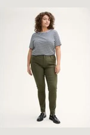 TOM TAILOR Damen Plus Size - Coated Skinny Jeans, grün, Uni, Gr. 46, viskose
