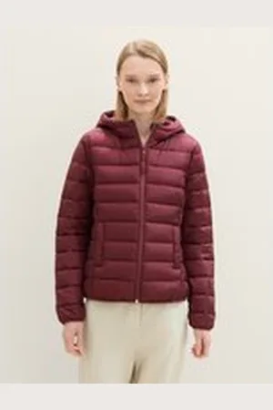 TOM TAILOR Damen Lightweight Steppjacke mit Kapuze, rot, Uni, Gr. L, polyester