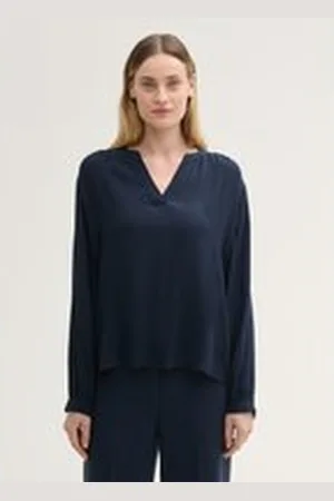 TOM TAILOR Damen Bluse mit LENZING™ ECOVERO™, blau, Uni, Gr. 36, viskose