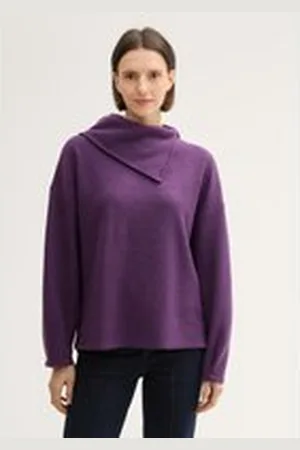 TOM TAILOR Damen Sweatshirt mit asymmetrischem Kragen, lila, Meliert, Gr. M, polyester