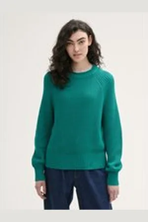 TOM TAILOR Damen Strickpullover mit leichten Ballonärmeln, grün, Uni, Gr. XXL