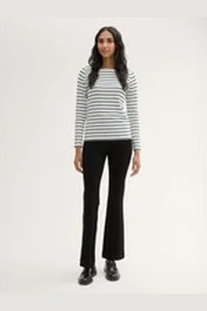 TOM TAILOR Damen Ausgestellte Treggings, schwarz, Uni, Gr. 34/32, polyester