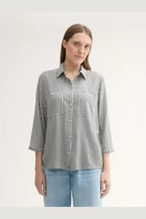TOM TAILOR Damen Gestreifte Bluse mit LENZING™ ECOVERO™, blau, Gestreift, Gr. 36, viskose_lenzing_ecovero