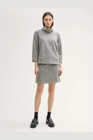 TOM TAILOR Damen Rock mit Fischgrätenmuster, grau, Fischgrät, Gr. 42, polyester