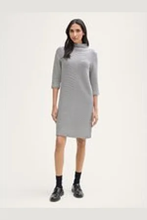 TOM TAILOR Damen Kleid mit Streifenmuster, blau, Gestreift, Gr. 36, baumwolle