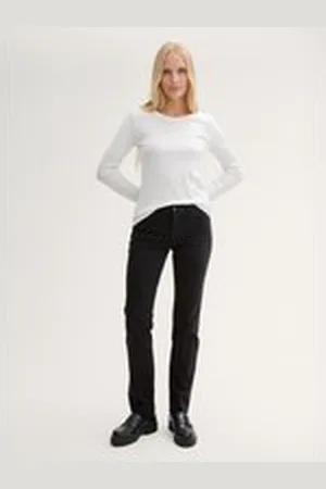 TOM TAILOR Damen TTALEXA Straight Jeans, schwarz, Uni, Gr. 32/32, baumwolle