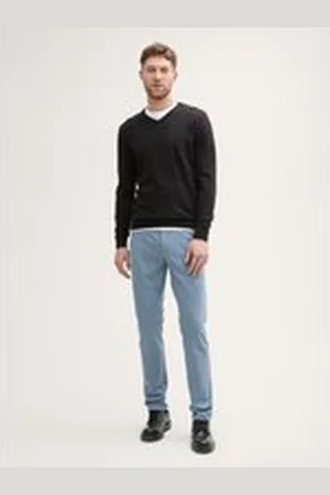 TOM TAILOR Herren TTTRAVIS Slim Chino Hose aus Piqué Jersey, blau, Uni, Gr. 38/34, polyester