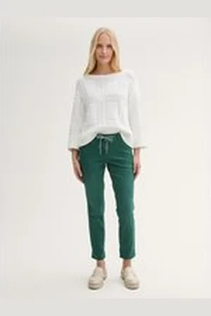 TOM TAILOR Damen Tapered Relaxed Hose, grün, Uni, Gr. 44/28, baumwolle