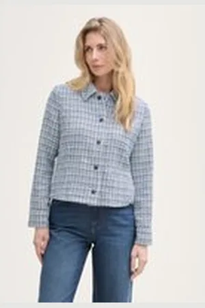TOM TAILOR Damen Bouclé Jacke, blau, Meliert, Gr. 42, polyester
