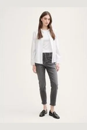 TOM TAILOR Damen TTLOTTE Slim Straight Jeans mit High Waist, grau, Uni, Gr. 27, baumwolle