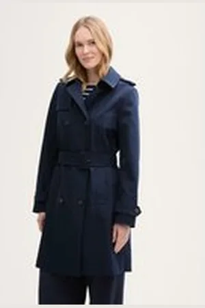 TOM TAILOR Damen Basic Trenchcoat, blau, Uni, Gr. XXL, polyester