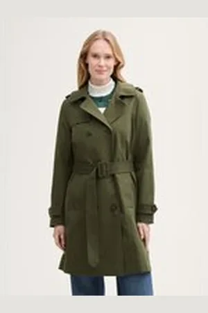 TOM TAILOR Damen Basic Trenchcoat, grün, Uni, Gr. XS, polyester
