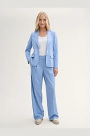 TOM TAILOR Damen Lea Wide Leg Hose, blau, Uni, Gr. 40/32, viskose
