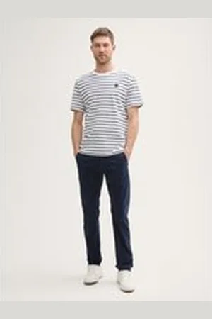 TOM TAILOR Herren Tapered Chino Hose, blau, Uni, Gr. 36/34, baumwolle
