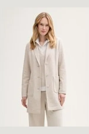 TOM TAILOR Damen Mantel mit Reverskragen, beige, Gemustert, Gr. XXL, polyester