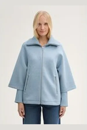 TOM TAILOR Damen Cape Jacke in Melange Optik, blau, Meliert, Gr. XL, polyester