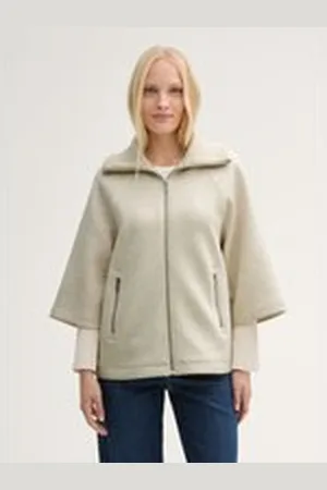 TOM TAILOR Damen Cape Jacke in Melange Optik, beige, Meliert, Gr. XL, polyester