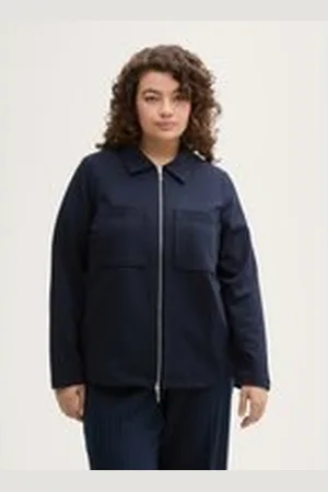 TOM TAILOR Damen Plus Size - Jacke mit Brusttaschen, blau, Uni, Gr. 44, baumwolle