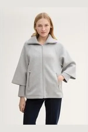 TOM TAILOR Damen Cape Jacke in Melange Optik, grau, Meliert, Gr. XXL, polyester
