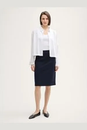 TOM TAILOR Damen Rock mit Schlitz-Detail, blau, Uni, Gr. 34, baumwolle