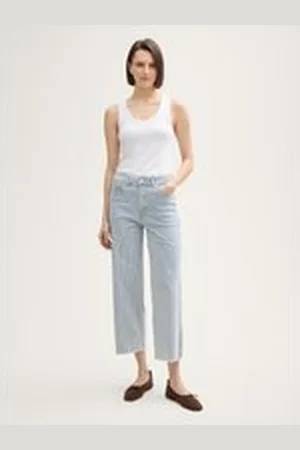 TOM TAILOR Damen High Waist Culotte Jeans, blau, Gestreift, Gr. 34/28, baumwolle