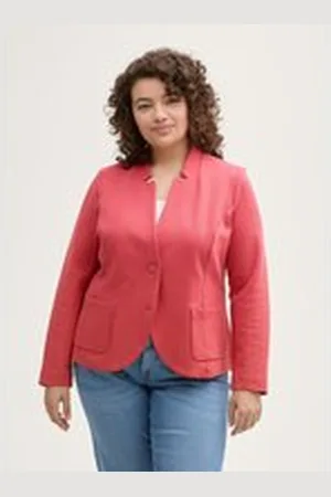 TOM TAILOR Damen Plus Size - Fitted Blazer, rot, Uni, Gr. 46, baumwolle