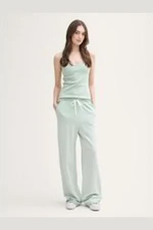 TOM TAILOR Damen Wide Leg Jogginghose, grün, Uni, Gr. XL, baumwolle