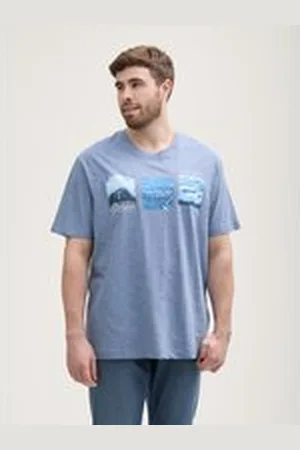 TOM TAILOR Herren Plus Size - T-Shirt mit Foto-Print, blau, Uni, Gr. 4XL, baumwolle