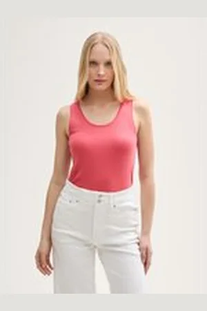 TOM TAILOR Damen Basic Top mit Rundhalsausschnitt, rot, Uni, Gr. XL, biobaumwolle