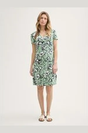 TOM TAILOR Damen Kleid mit Raffungen, grün, Gemustert, Gr. 36, viskose