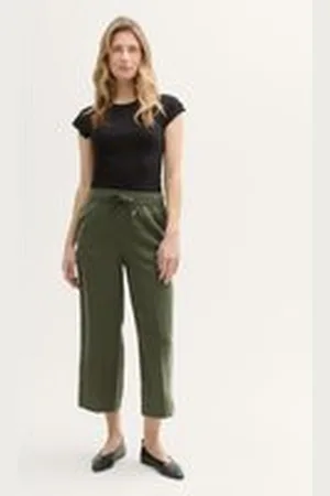 TOM TAILOR Damen High Waist Culotte Hose, grün, Uni, Gr. 44/28, viskose
