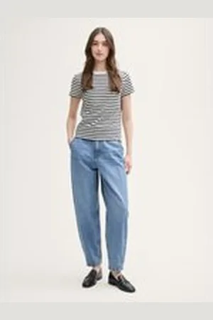 TOM TAILOR Damen Paperbag Barrel Jeans, blau, Uni, Gr. M, baumwolle