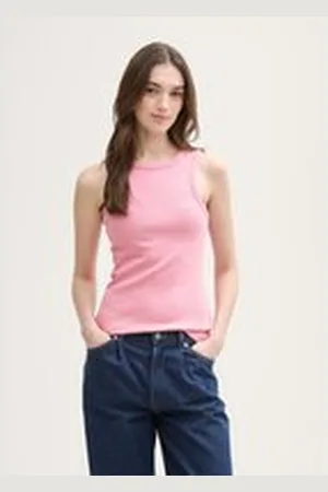 TOM TAILOR Damen Racerback Ripp Top, rosa, Uni, Gr. XL, baumwolle