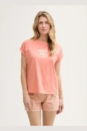 TOM TAILOR Damen Pyjama-Set mit Allover-Print, rot, Gemustert, Gr. S/36, baumwolle