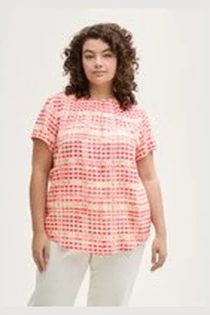 TOM TAILOR Damen Plus Size - Bluse aus Viskose, rot, Kariert, Gr. 54, viskose_lenzing_ecovero